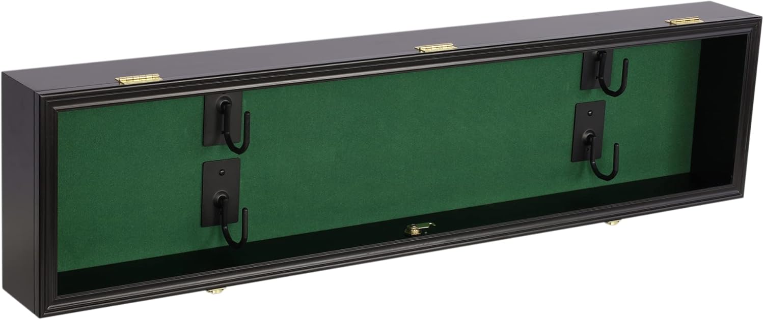 ONE 44" Rifle Gun Shotgun Display Case Saber Sword Golf Club Display Case Cabinet Rack Putter Shadow Box w/98% UV - Lockable Door (Green Felt)-Black Frame