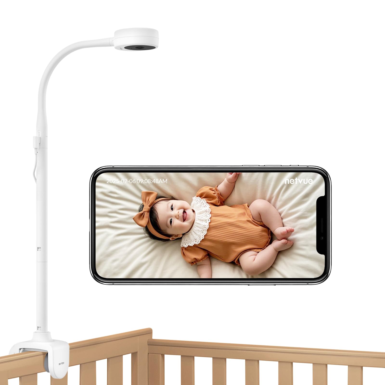 Netvue 1080P Camara Vigilancia Bebe con Soporte 4 en 1, Vigilabebes Camara con App Gratuita, Visión Nocturna, Audio Bidireccional, Análisis del Sueño, Canción de Cuna, Detección de Gritos y Movimiento