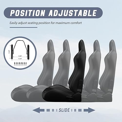 Miniatura 58 de 2 piezas de asientos universales de carreras con deslizadores de doble bloqueo, 1 par de asientos de cubo de cuero PVC con dos almohadas de Negro