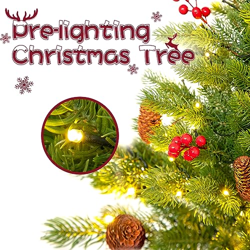 Enven 30 Inch Outdoor Christmas Tree 2 Set, Pre-Lit Mini Flocked Christmas Tree Artificial Pathway Xmas Tree 50 Led With Red Berries thumb #4