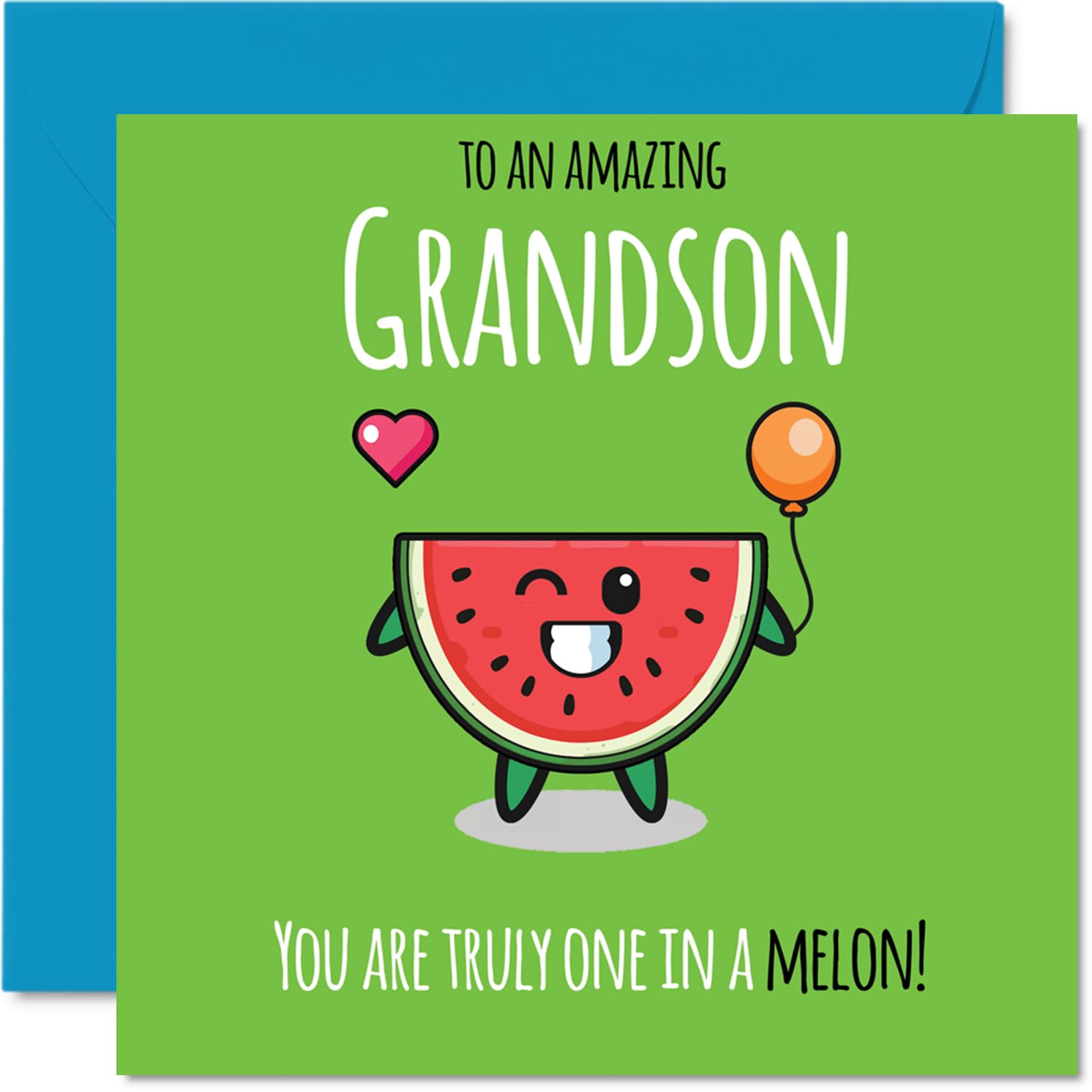 Grandson Birthday Card - One In A Melon - Happy Birthday Card for Grandson from Grandad Nanny, 145mm cute melon Bday Greeting Cards