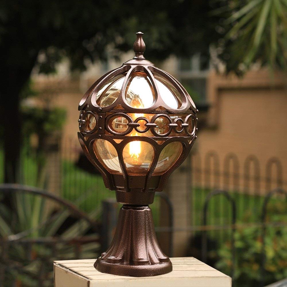 Lampa zewnętrzna, klasyczna szklana kula na patio, latarnia, aluminium, odlew ciśnieniowy, do użytku na zewnątrz, odporna na deszcz, lampa kolumnowa do ogrodu, E27, patio, werandy, bramki