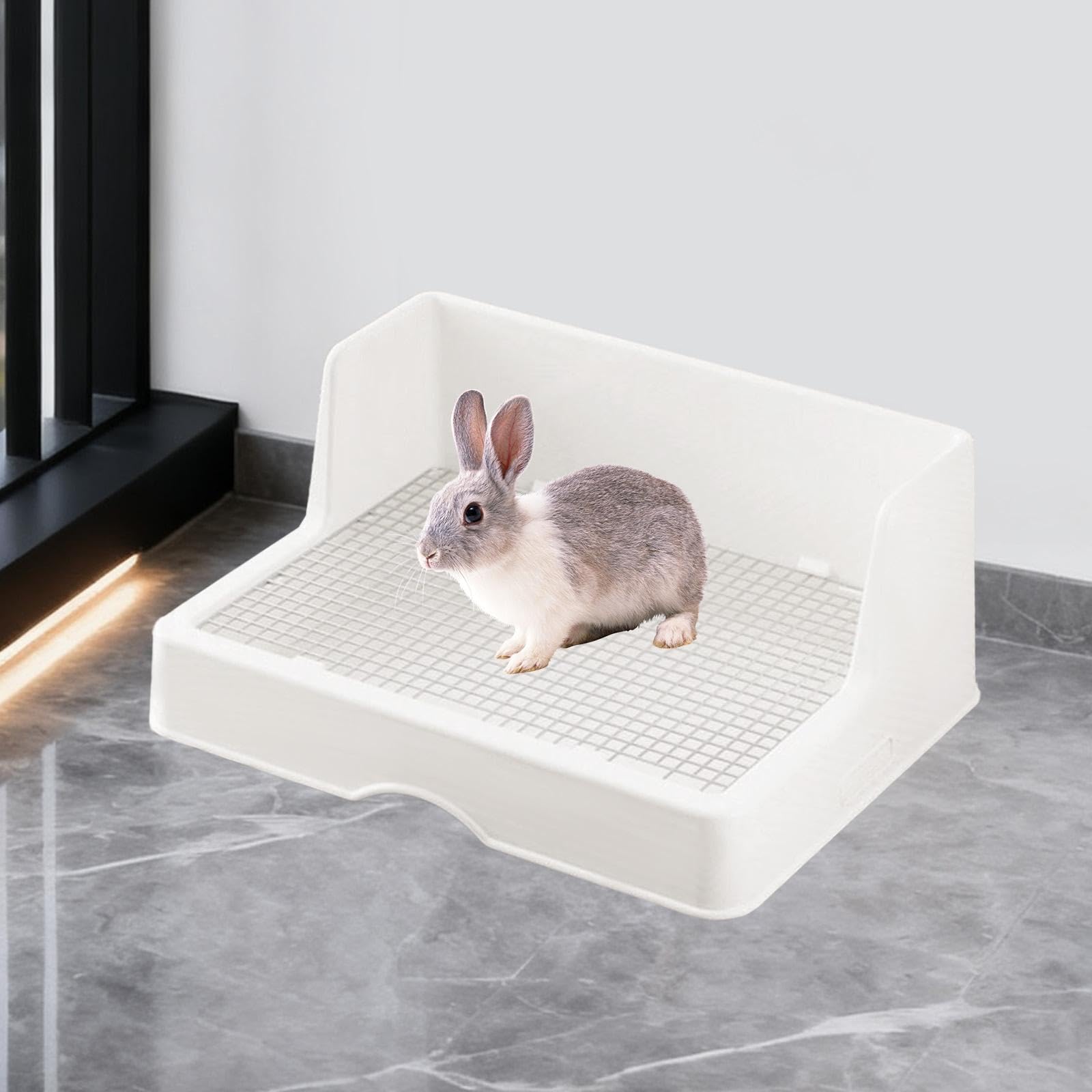 Caja de arena para gatos con rejilla, caja de arena de esquina, orinal para hámsters, chinchillas, animales pequeños, conejos, rejilla pequeña de 10 mm