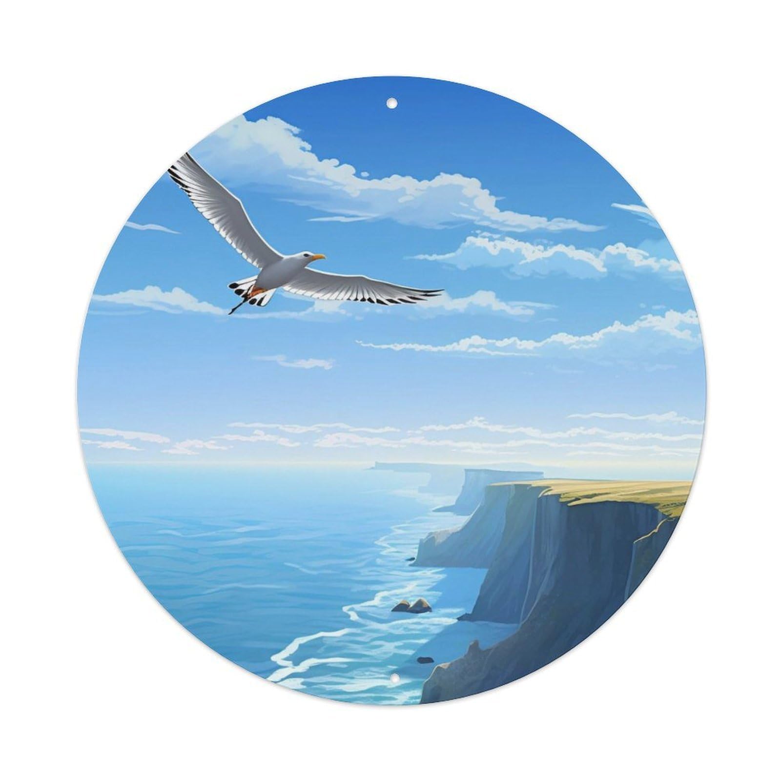 Animal Artwork Seagulls Soaring over The Sea Vintage Metal Tin Sign Plaque Wall Decor for Cafe, Club, Garden Round Metal Poster 8x8Inch