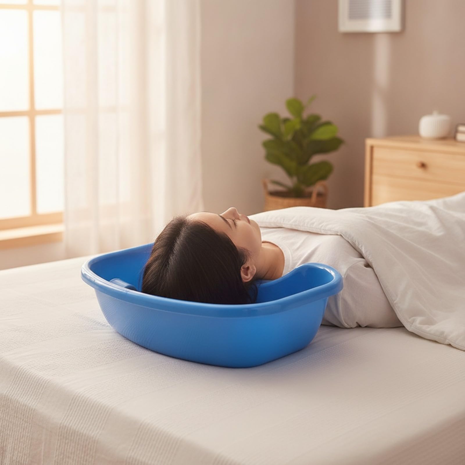 Qianly Lavatesta da Letto Portatile Reclinabile, Leggero, Lavabo, per Assistenza Domiciliare, Allettati, Anziani,