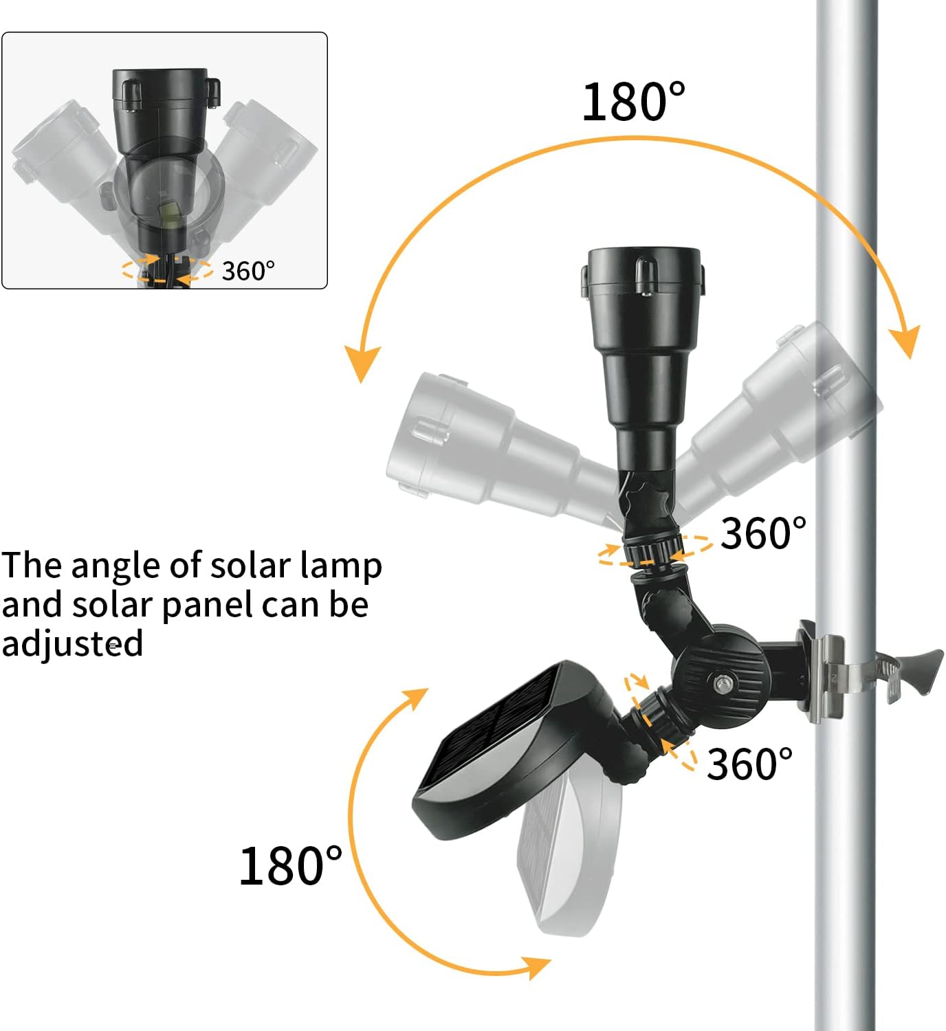Flag Pole Light Solar Powered 360° Rotation Shaped Bracket, Super Spotlights PC Crystal LED, Adjustable Metal Clamps Fits 1-1.5" Flagpole, Durable Night Lighting 8-12 Hrs for Gardern Yard Flagpole