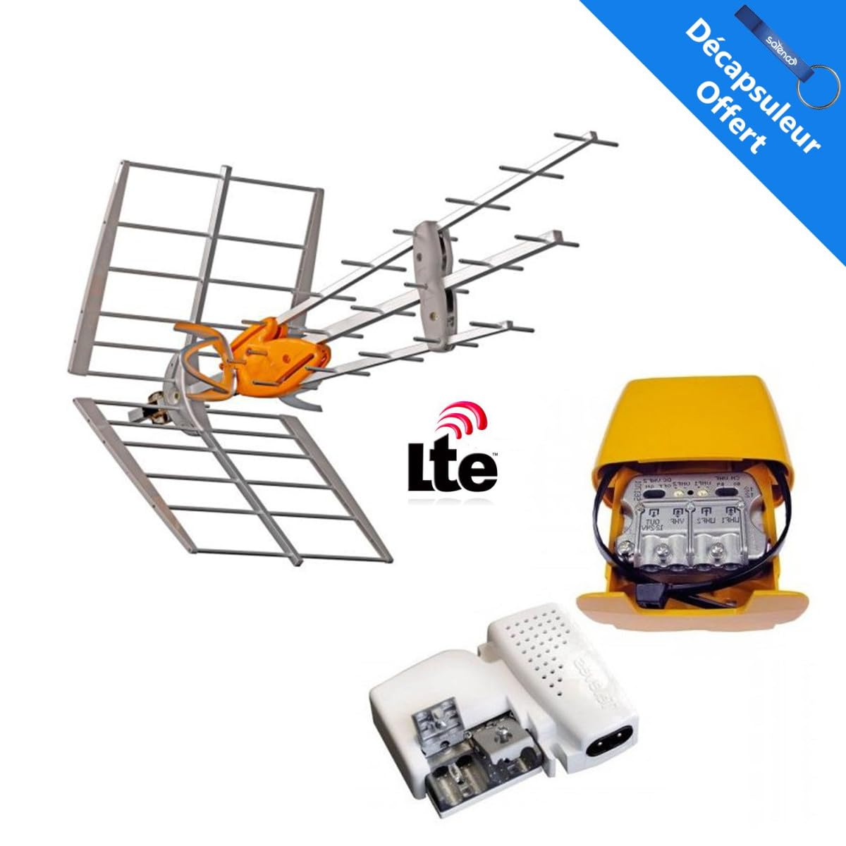 TELEVES Pack Antenne Rateau TNT DAT HD Boss UHF Gain 42dB + Alimentation 24V + Amplificateur Easy F - Televes 149921