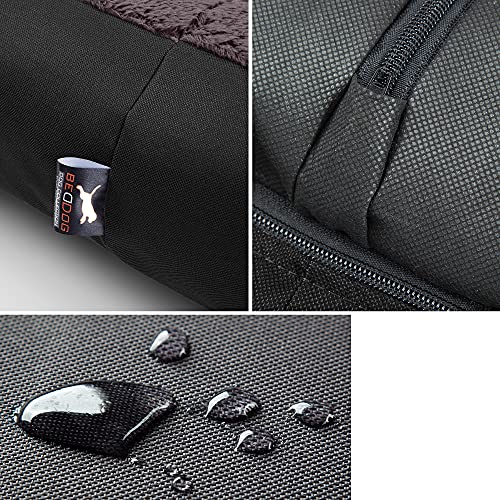 BedDog Hundebett Teddy, Hundesofa aus Cordura und Microfaser-Velours, waschbares Hundebett mit Rand, Hundekissen Vier-eckig, für drinnen, draußen, Größe M, schwarz-braun
