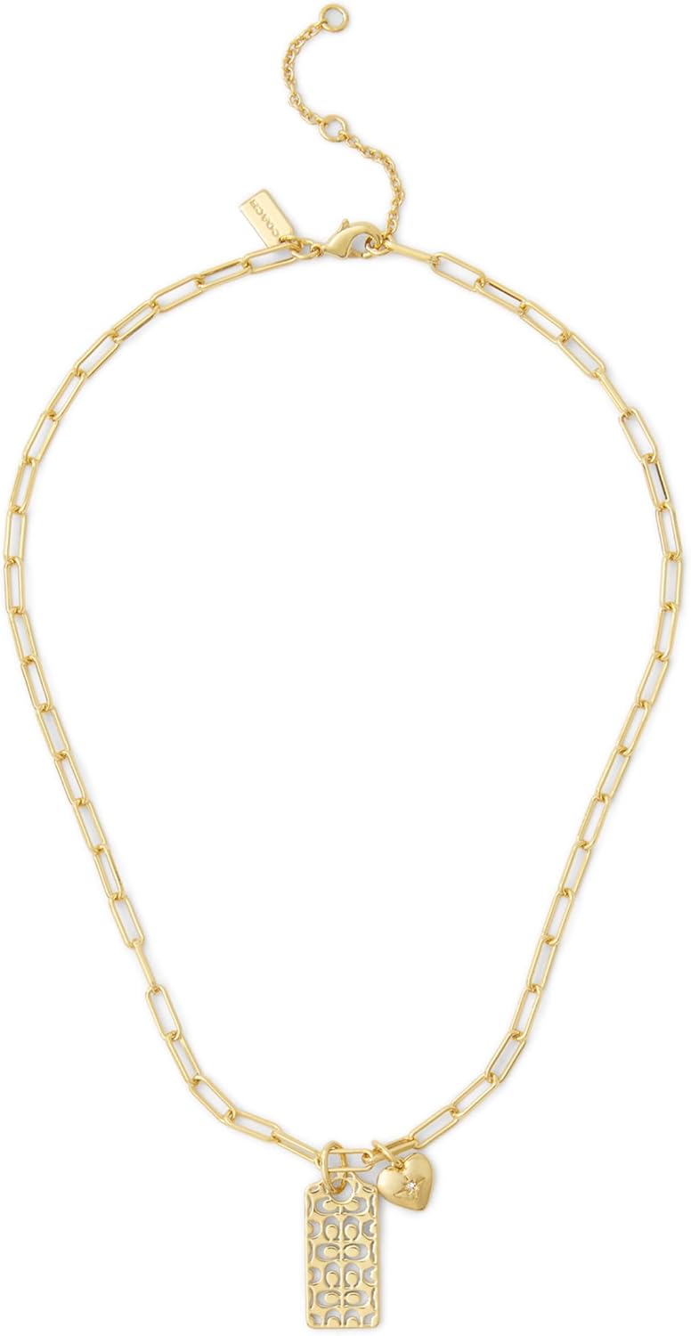 COACH Women's Signature Quilted Cut-Out Hangtag Pendant Necklace