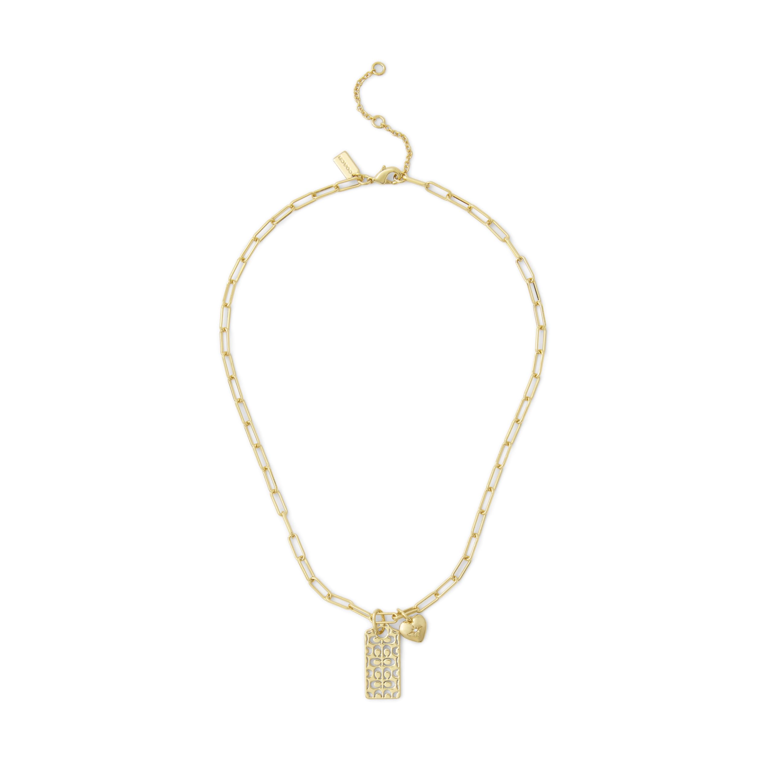 COACH Women's Signature Quilted Cut-Out Hangtag Pendant Necklace