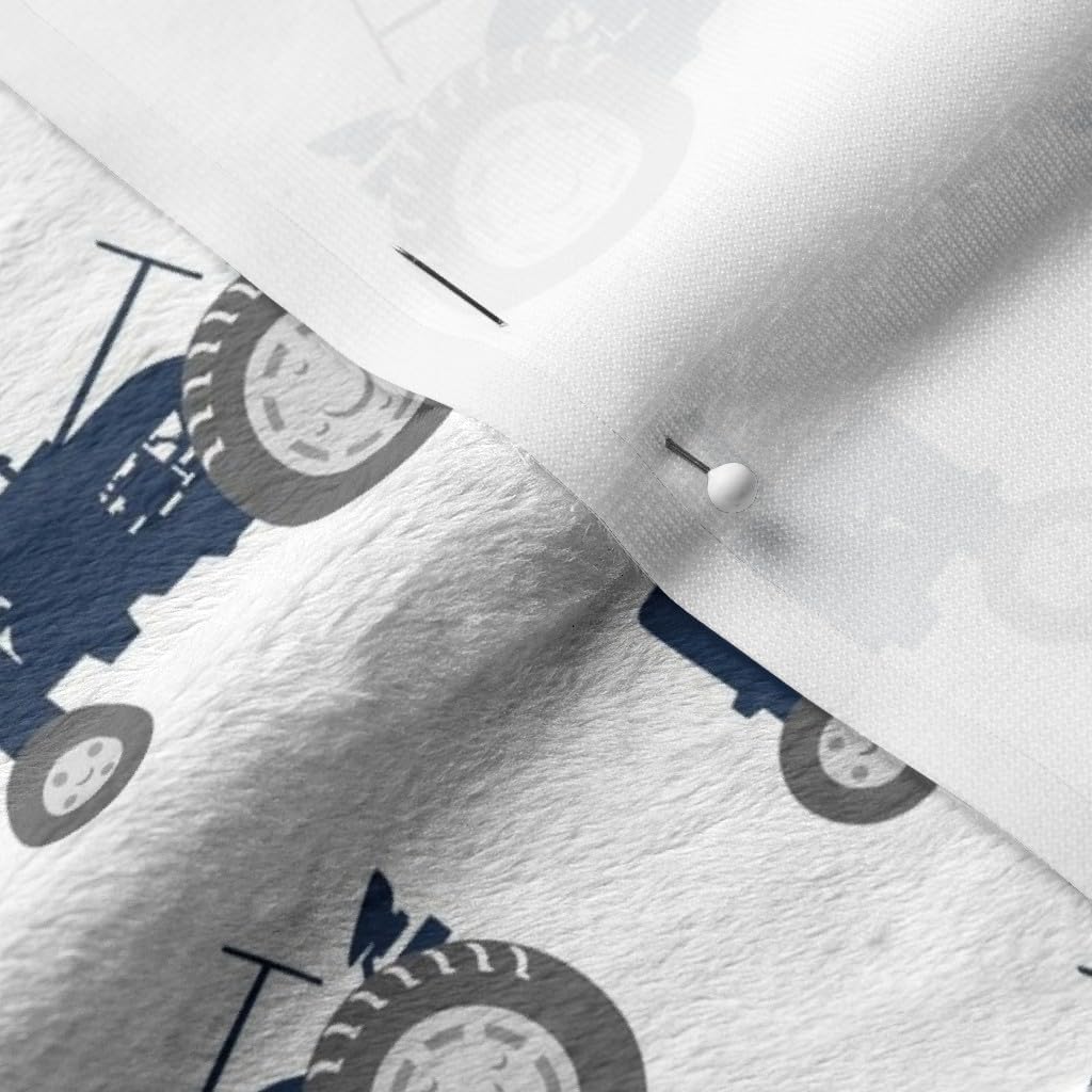 Spoonflower Fabric - Tractors Navy Dusty Blue Farm Collection Trendy Cute Tractor Farming Printed on Minky Fabric by The Yard - Sewing Baby Blankets Quilt Backing Plush
