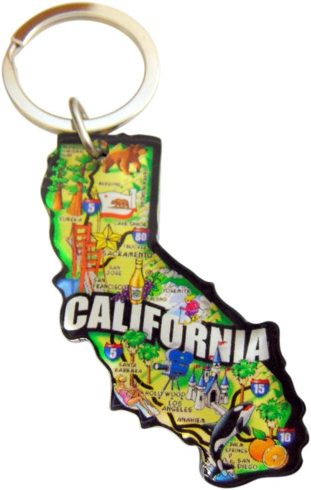 California Key Chain Acrylic Souvenir Keychain Retro State Map Gift 2 Inch