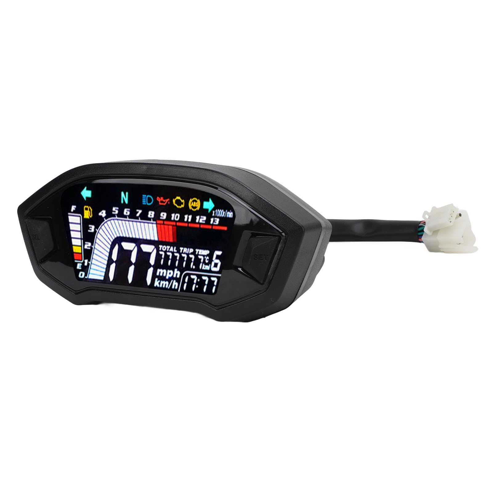 Tachimetro Digitale per Moto Contagiri Contachilometri per Moto Universale 8-12 V con Display Trasparente Adatto per 1 2 4 Cilindri (Con sensori)