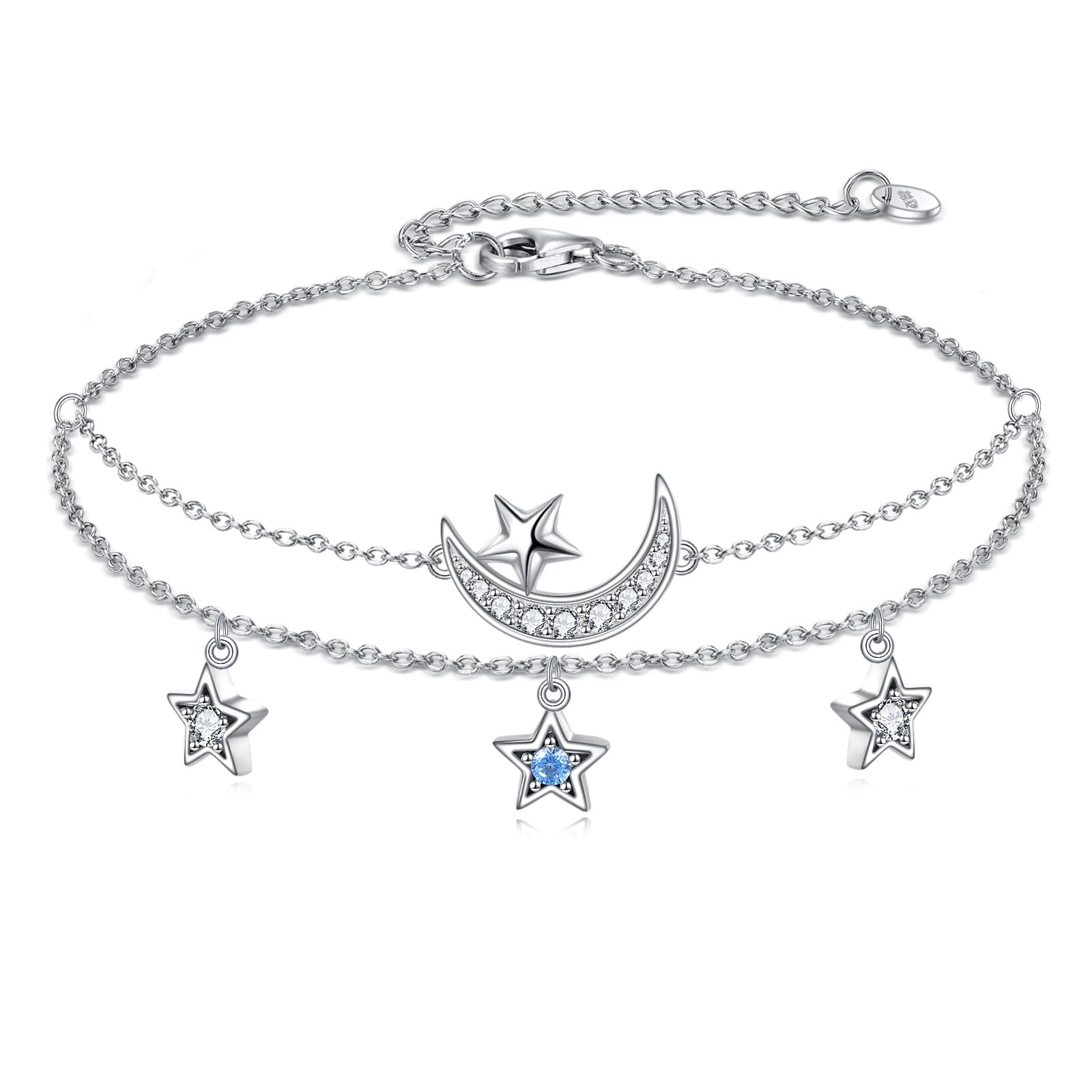 YAFEINI Fußkettchen für Damen 925 Sterling Silber Mond Stern Strand Geschichtetes Fußkettchen Schmuck Geschenk für Mädchen