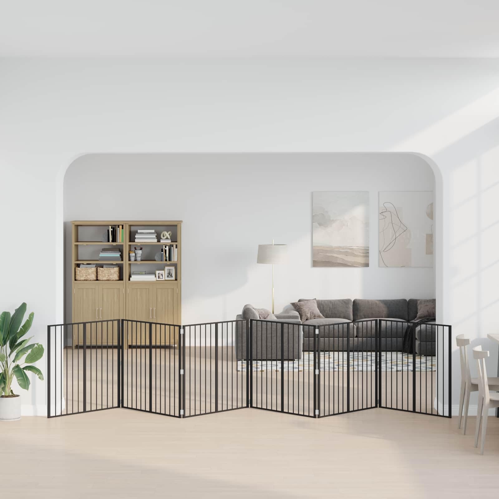 Hundetor Set 6 teilig Schwarz aus verzinktem Stahl, 100 x 100 cm, faltbares Hundezwinger Hundegehege Welpenauslauf für Hundeauslauf, Gartenzaun und sichere Raumtrennung