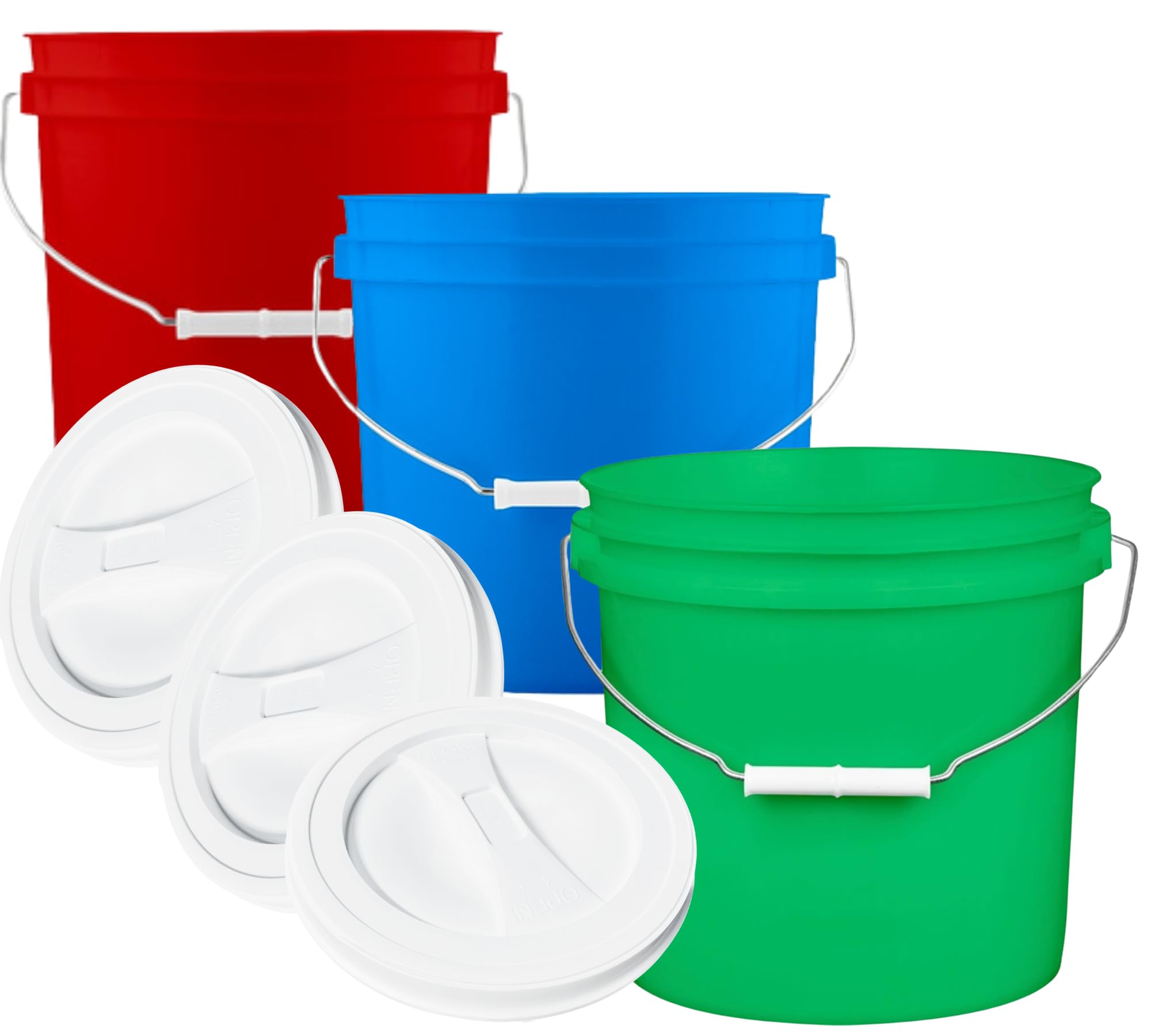 House Naturals 2 Gallon Buckets pails with Lids - Food Grade - BPA Free Plastic containers -(Pack of 3) Made in USA