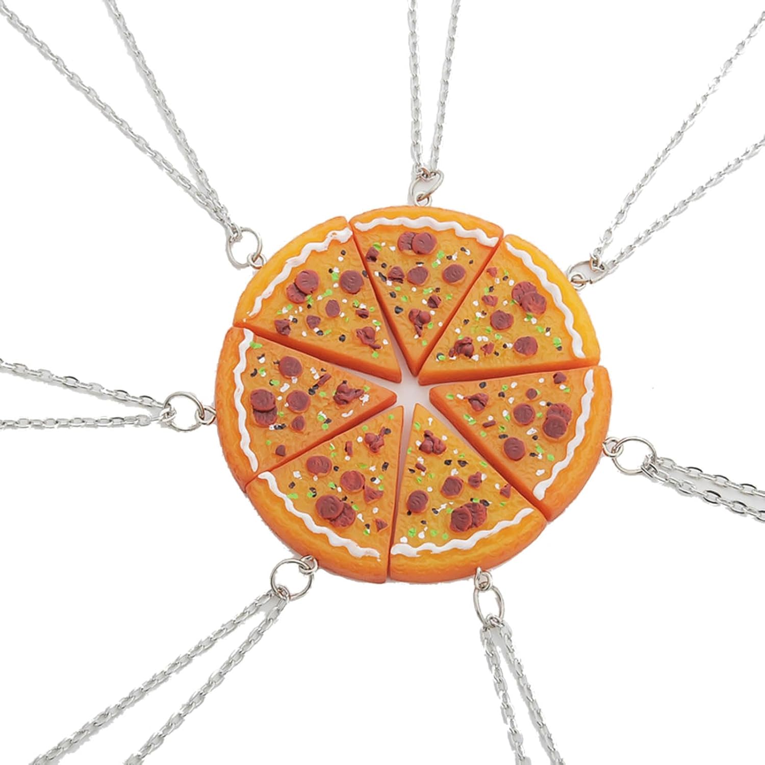 7 Pieces Chic Pizza Pendant Necklace/Keychain Realistic Pizza Resin Necklace/Keychain Set Unique Food inspired, as the picture shows, Resin alloy