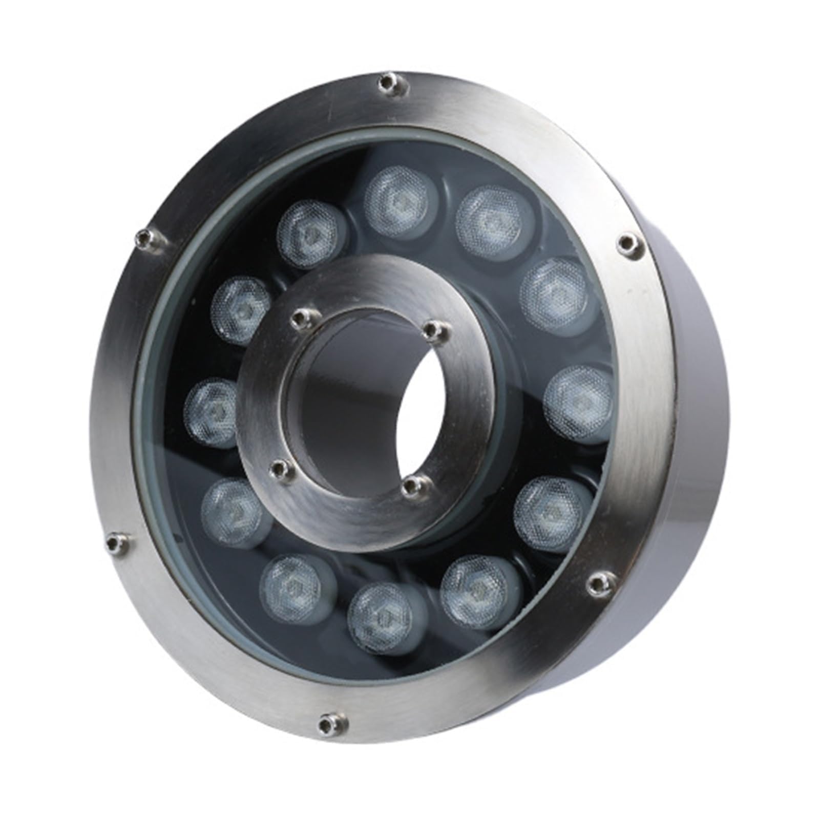 LED Ring Fountain Light - Submersible Underwater Pond Lights, IP68 Waterproof Stainless Steel Spotlight, AC12V Middle Hole Pool Lights, for Fountains/Landscape Decoration Illumination(White,12W-AC12V)