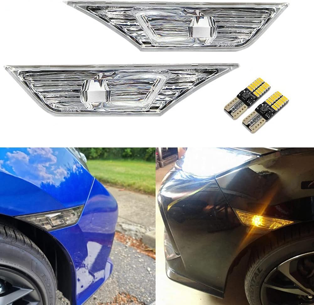 Clear Lens Led Side Marker Light for 2016-up Hon'da Civic Sedan/Coupe/Hatchback Replace OEM#H02551127N Halogen Sidemarker Lamps 2pcs Amber Led Light Bulbs