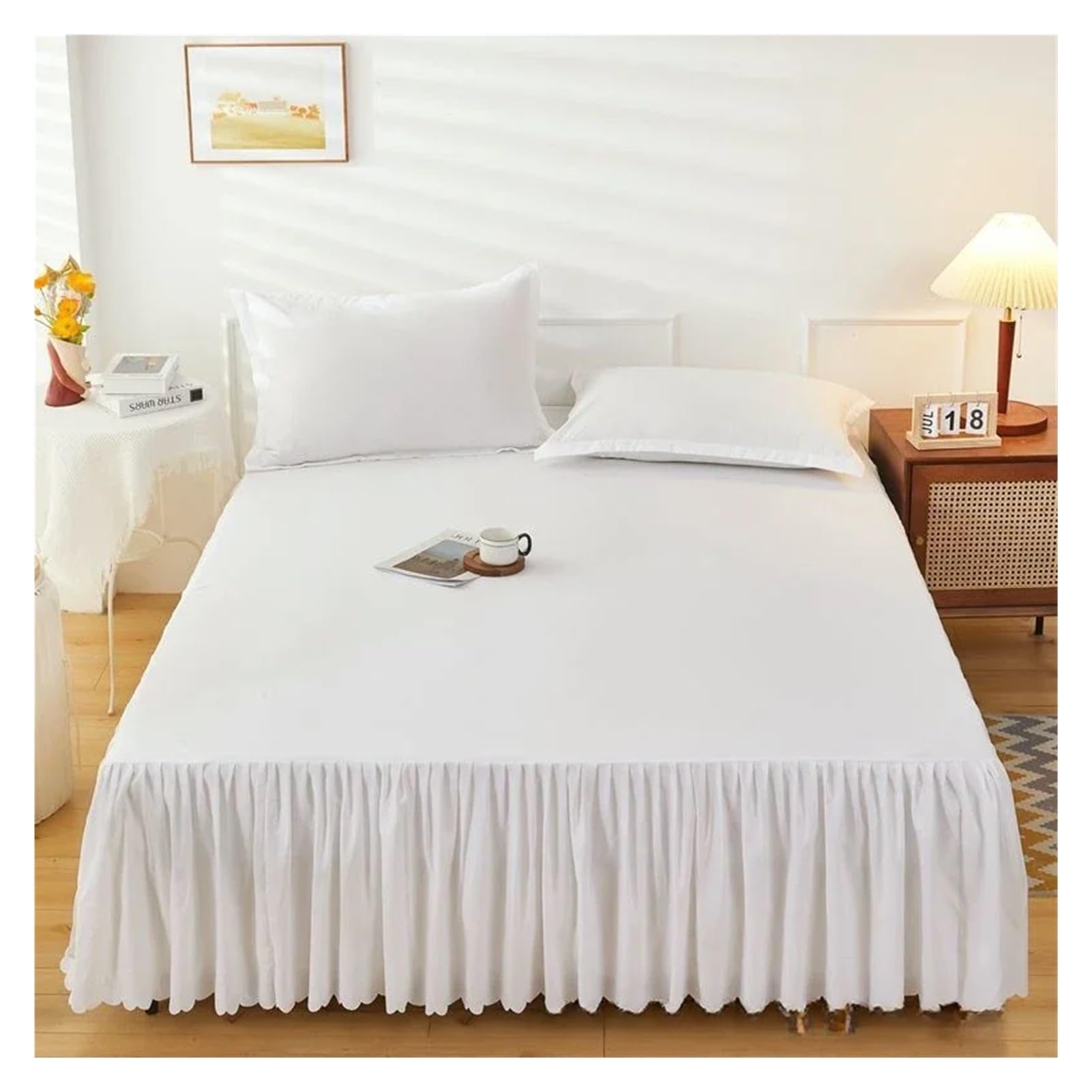 Vestiletto Matrimoniale Gonna da Letto Tinta Unita da 1 Pezzo con Pizzo Tutto Intorno Copriletto for Tutte Le Stagioni con Volant Vestiletto Balze Elasticizzate(Dark Pink,1PC 180x200cm Skirt)
