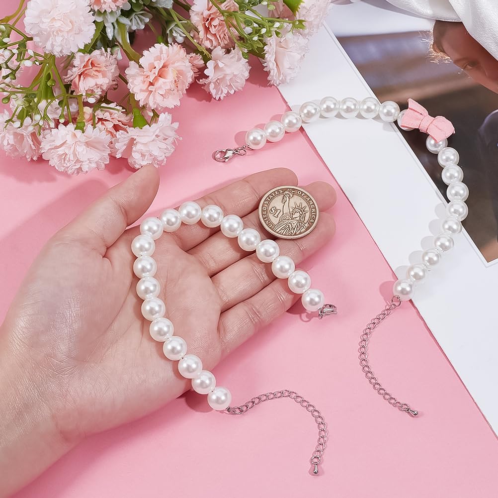 BENECREAT 2 pz 2 stili Collana Collare di Perle per Cani e Gatti,Fiocco di Perle Da 205~210mm, Collari per Animali Domestici con Ciondolo A Fiocco Rosa per La Toelettatura Degli Animali Domestici