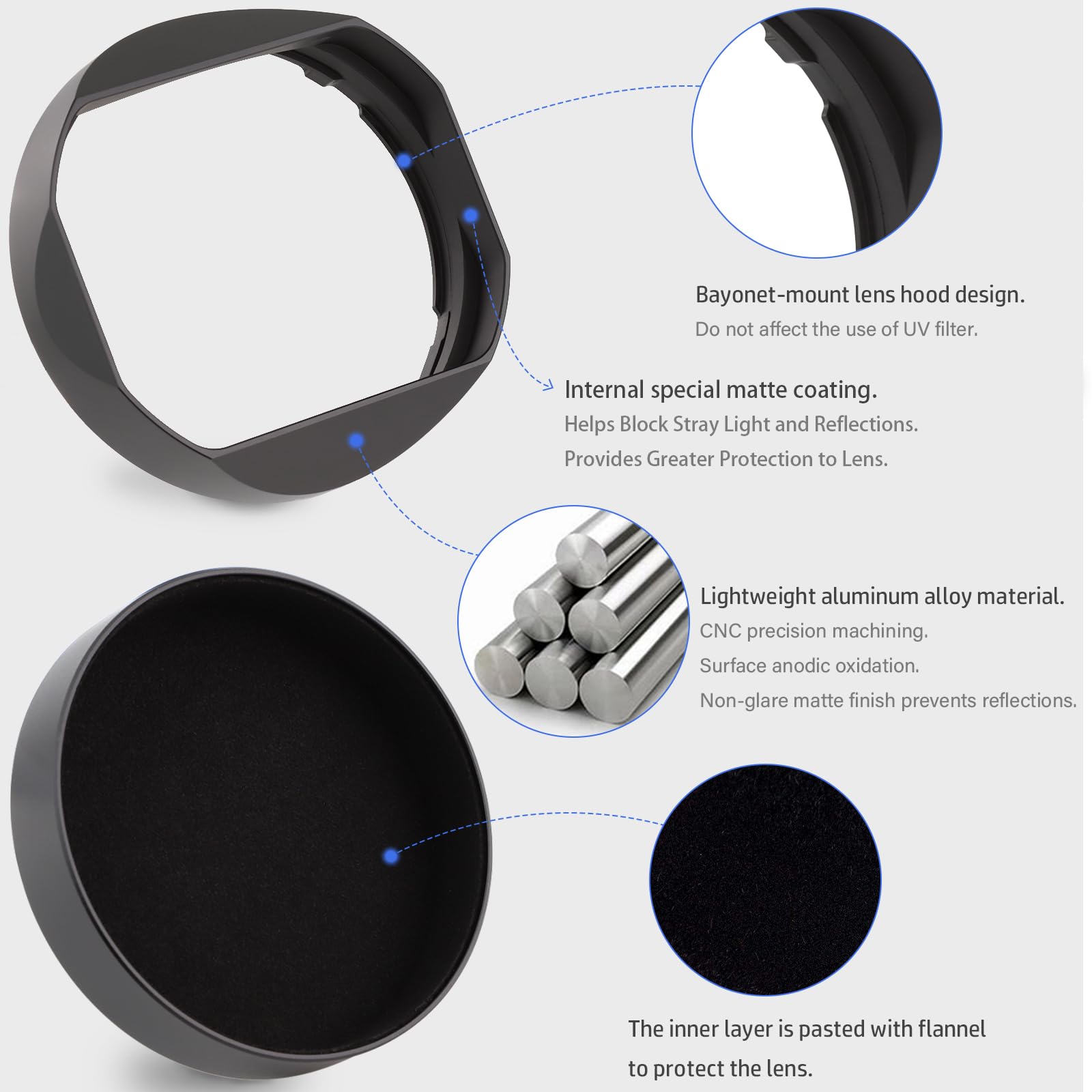 55 Mm Hohle Gegenlichtblende Aus Aluminium – Belüftet, Gebogen, Für 37-82 Mm Objektive (Schwarz)
