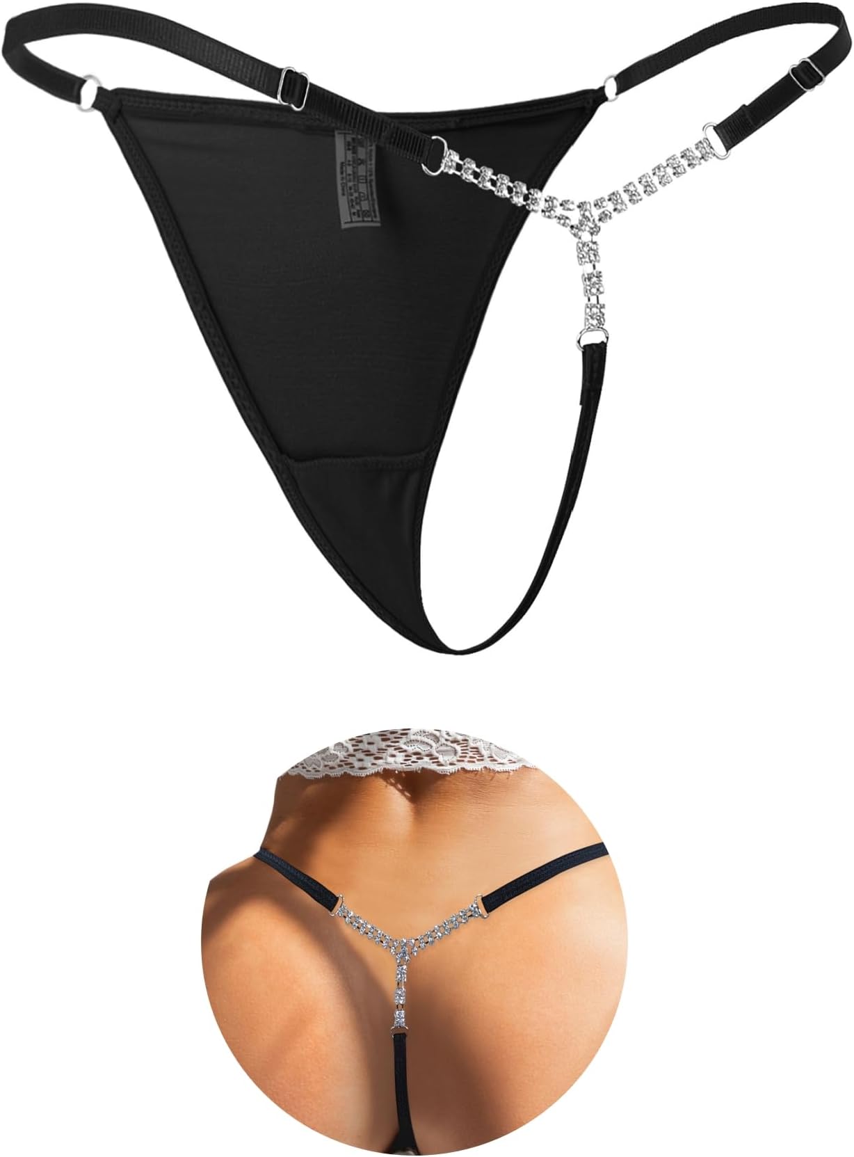 ohmydear Women's Sexy G-String Thongs Plus Size Mesh Thong Chain Underwear T-back Tangas Low Rise Diamond Panties XS-4XL