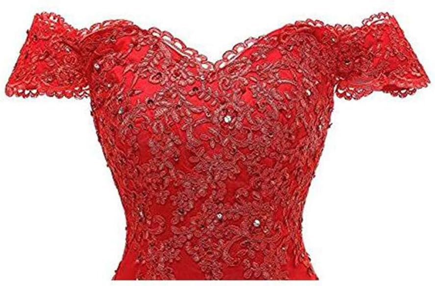 Tsbridal Women's Off Shoulder Evening Gown Lace Mermaid Beading Sequins Appliques Prom Dresses Sweetheart Sleeves