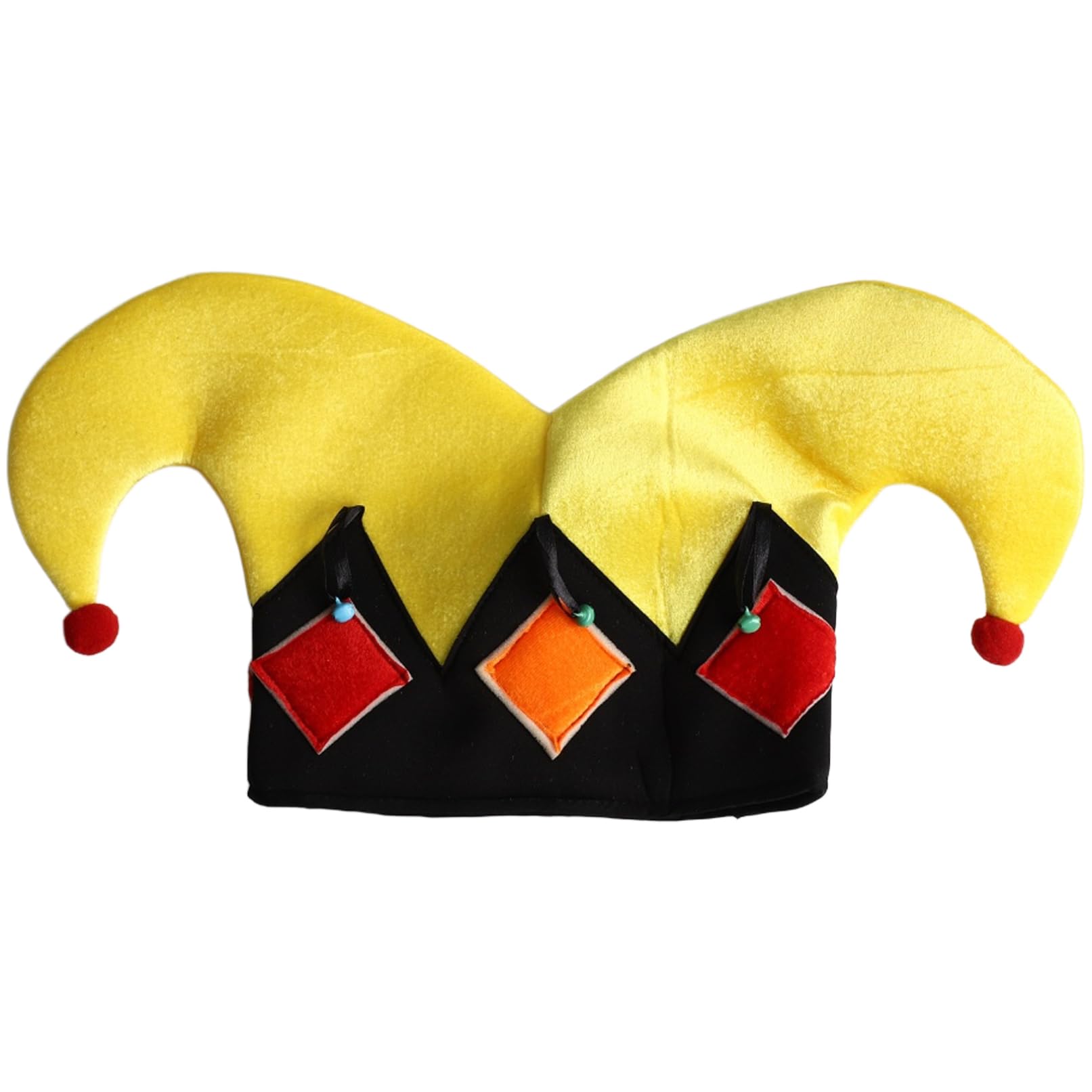 TiaoBug Jester Hat with Bells Colorful Clown Costume Hats for Halloween Party Cosplay Dress up 2-Peak Yellow One Size โ image 1