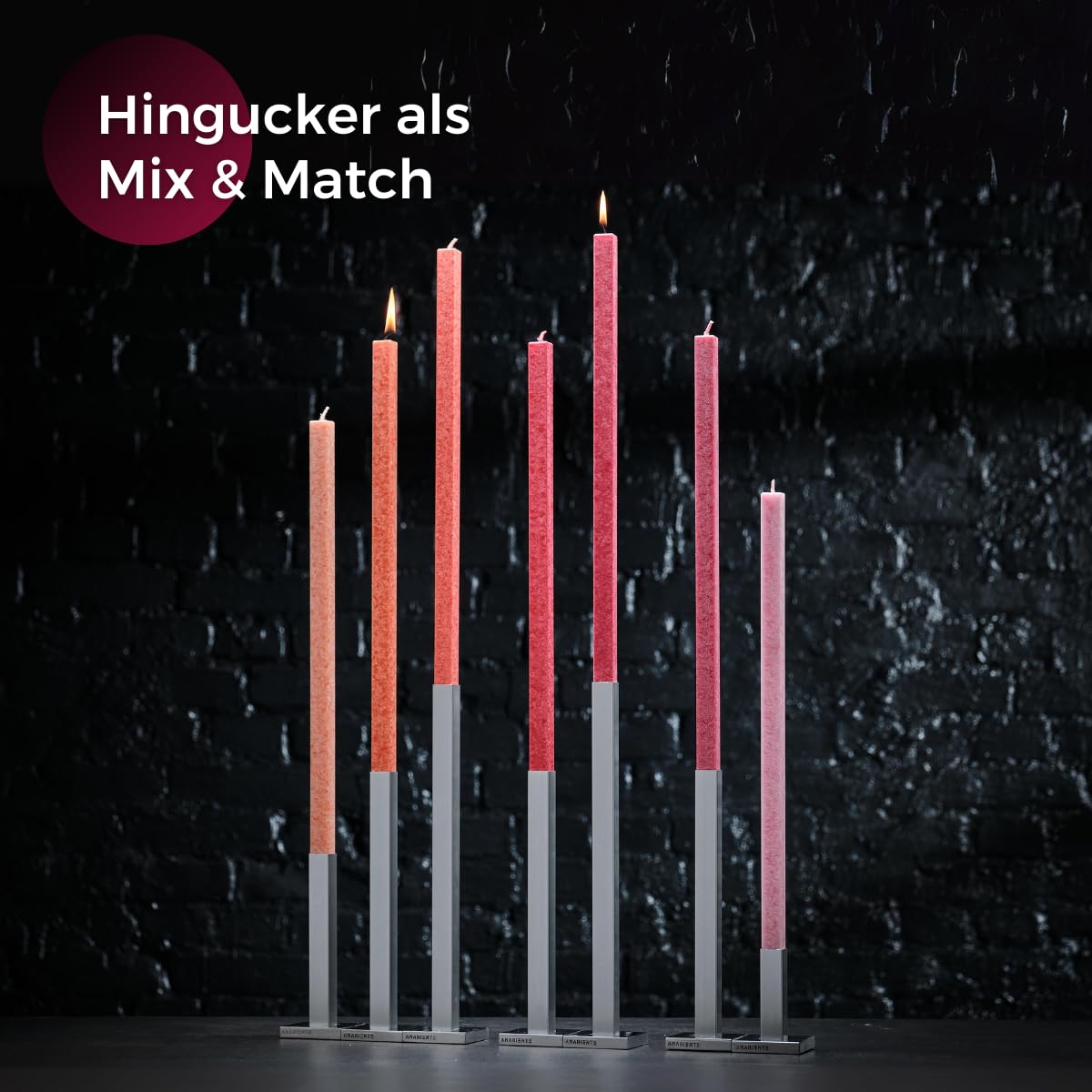 Designcandles Kerzenhalter und 4 Classic Kerzen 40 cm: P-Tube für 2 Kerzen Classic P-Tube CTA6 - Ambiente Kerzen