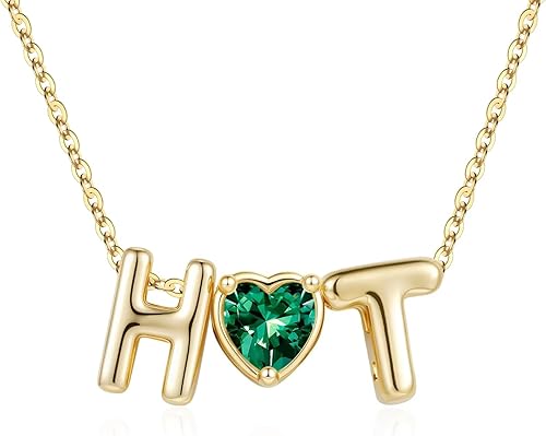 M MOOHAM Personalized Gifts for Women - Two Initial Necklaces Green May Emerald 