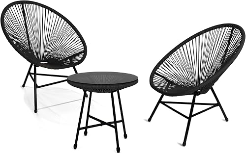 Salon de Jardin Izmir Table et 2 fauteuils Oeuf Cordage Noir IDMarket