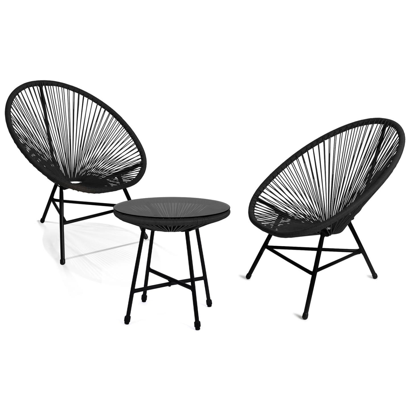 IDMarket - Set di mobili da Giardino Izmir Tavolo e 2 poltrone Uovo in Corda Nera