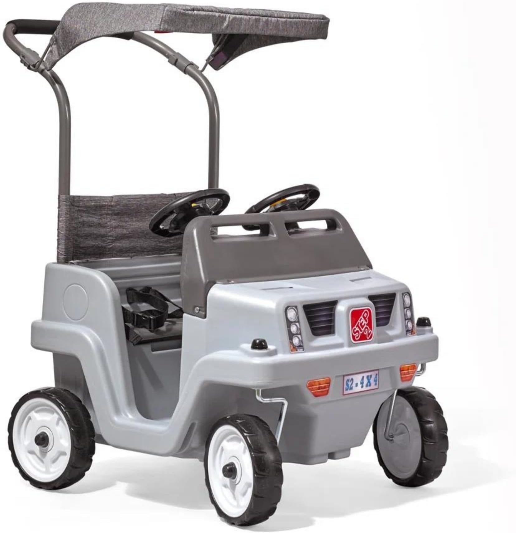 Step2 Side-By-Side SUV, Dual Seater Kids Push Car with Canopy, Easy to Store Ride On Toy with Seatbelt, Horn and Under Seat Storage, Suitable for Children both Boys and Girls Aged 18m and Above, Gray