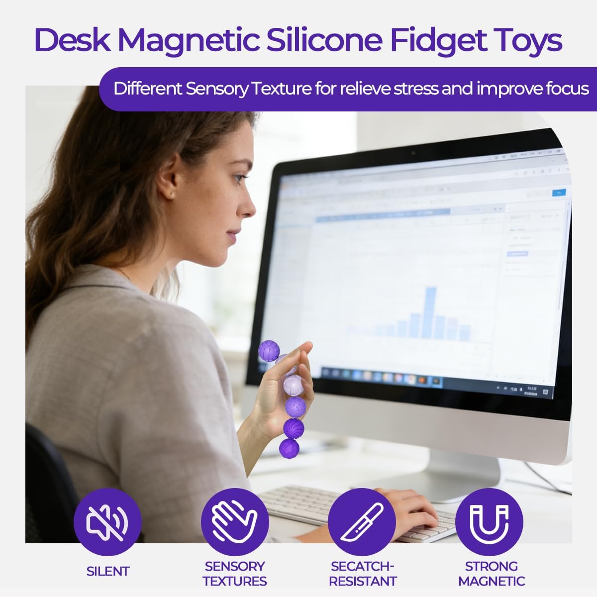 Silicone Magnetic Balls Fidget Toys for Adults Teens -6Pcs Sensory Stress Relief Toys for Autism and ADHD,Office Desk Textures Fun Toy, Chritmas Birthday Festival Gifts for Kids Girls Boys (Purple)