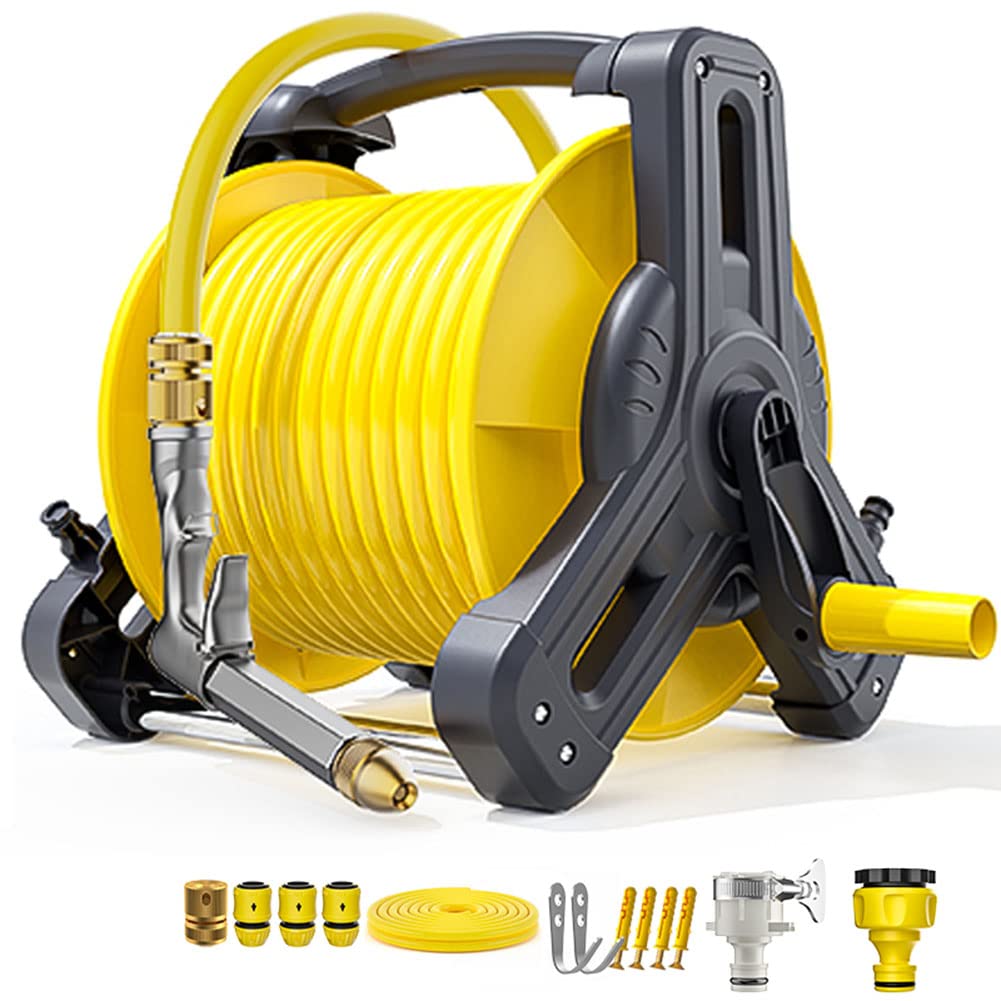 BASICM Portable Garden Hose Reel With Hose Nozzle And 15/20/25/30/40M Hose, Free Standing Or Wall Mounted Water Hose Reel Mobile Cart For Garden Watering And Car Washing(Size:25M,Color:C)