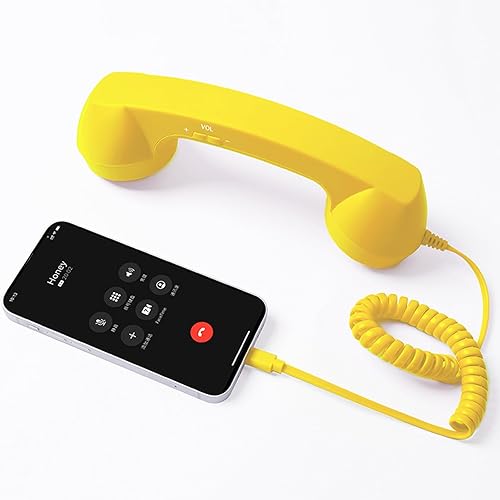 Miniatura 1 de Teléfono retro para iPhone y Android, receptor de teléfono para teléfono celular, teléfono retro conectar al teléfono celular (amarillo)
