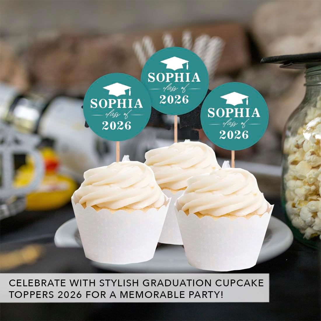 Andaz Press Personalized Graduation Cupcake Toppers with Custom Name, Classic Cupcake Picks Decor, Graduation Decorations 2026, Class of 2026 Decorations, Bulk 20 Pack, 2 Inch