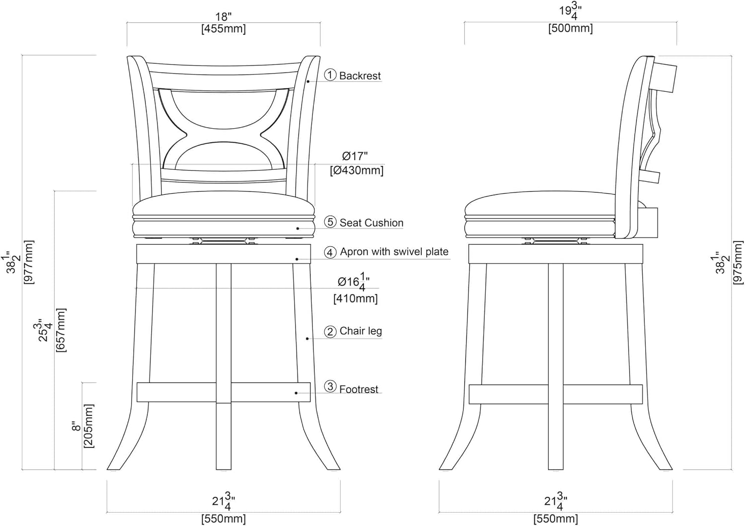 Boraam Florence Counter Height Swivel Kitchen Bar Stool - Black/Buttermilk