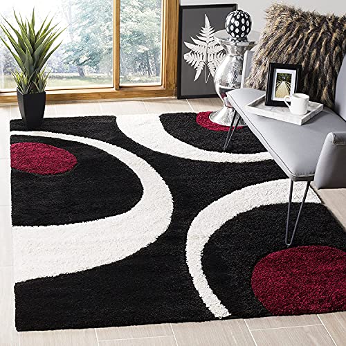 Image of Rainbow Collection Fur Rectangular Rugs And Carpet For Bedroom, Living Room (8X10 Feet, Black,Ivory)