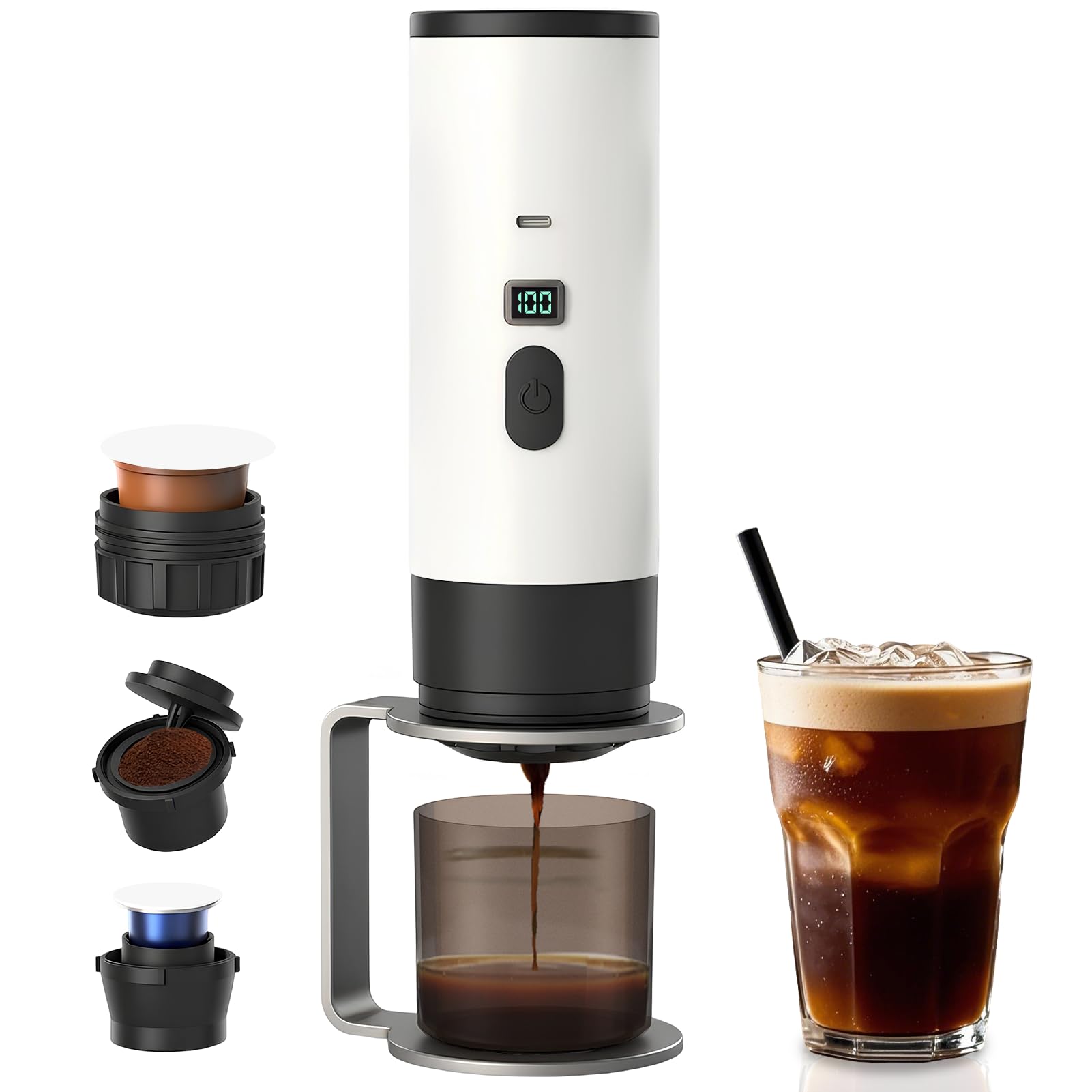 Citrigrain portable espresso maker hands-free self-heating white