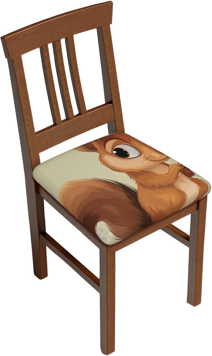 Cartoon Cute Squirrel Art Print Square Cushion Covers 6 Pcs Set Elastic Non-Slip Seat Cushion Slipcovers Pet Furniture Protectors for Chair, Sofa
