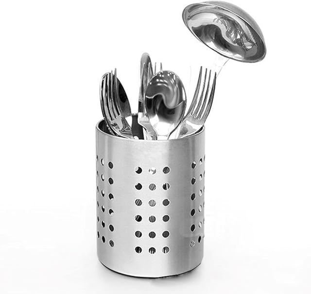 plastific Stainless Steel Kitchen Cutlery Holder Utensil Organizer Flatware Caddy Drainer, Cooking Utensil & Gadgets Holder, Kitchen Caddy Spoons & Forks Organizer (Silver - Stainless Steel)