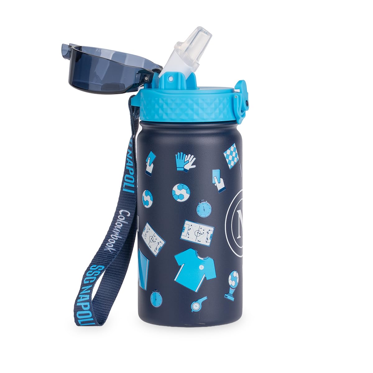 Colourbook Borraccia Termica Bambini 400 Ml Napoli Ufficiale, Acciaio Inox, 12 Ore Caldo Freddo, Beccuccio Silicone, Per Scuola Asilo Sport Piccoli Tifosi (Blu)
