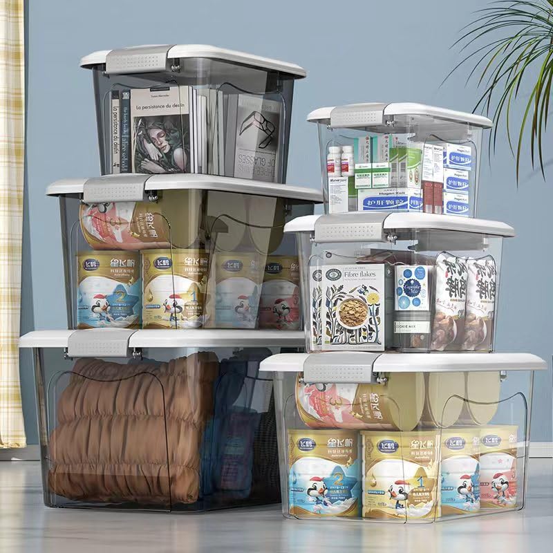 Image of KREPS Clear Plastic Storage Box /Bins, Container with Latches and Lid, Stackable Storage, Heavy Duty Material (NO.3-14.5 X 10.5 X 8.2 INCH, PACK OF - 2)