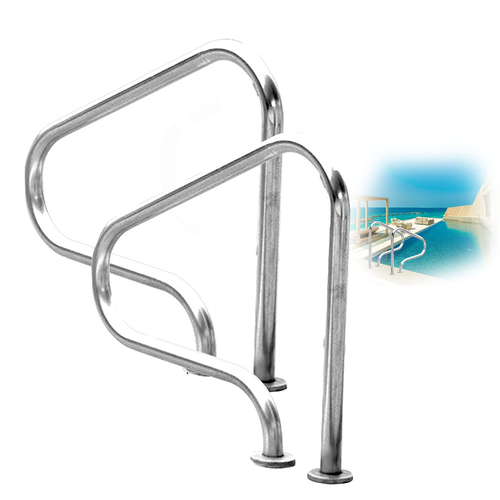 MSHGSKU Pool Handrail,Stainless Steel Pool Handrail 49x35 - Rustproof Staircase Railing, 440LBS Capacity, Humanized Design for Safe Swimming, Durable Pool Rail for Easy Access