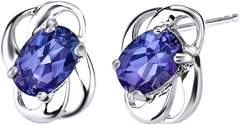 Simulated Alexandrite Color Changing Earrings In 925 Sterling Silver