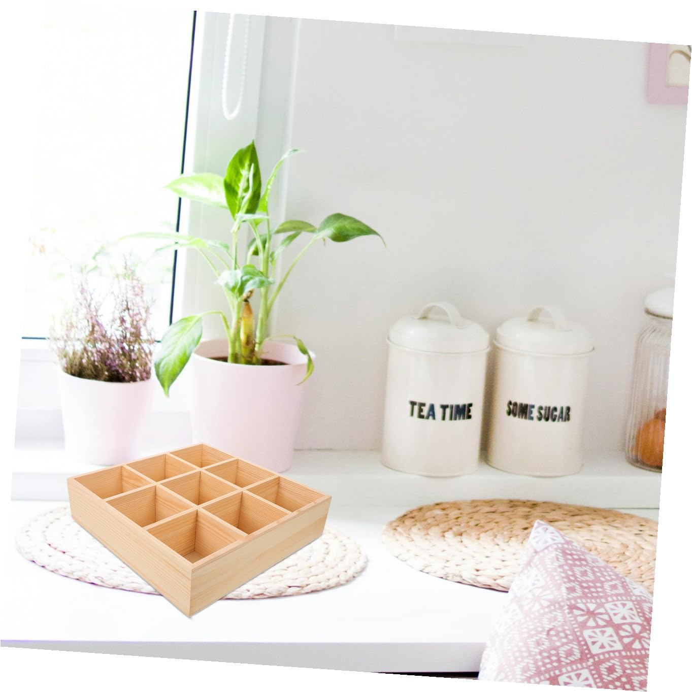 BESTYASH Holz Teebox Organizer mit 9 Fächern Langlebige Aufbewahrungsbox für Teebeutel Zucker und Kaffeepäckchen Praktischer Tee Organizer für Küche und Haushalt