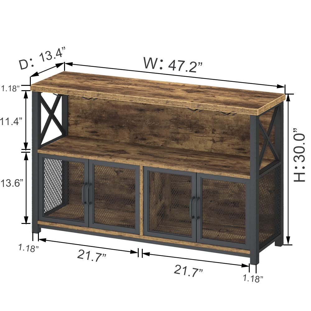 LVB Industrieller Kaffeebar-Schrank, Bauernhaus-Weinbarschrank für Likör und Gläser, Metall-Holz, Sideboard, Buffet, Likörschrank und Weinregal mit Stauraum für Zuhause, Esszimmer, Küche, rustikales