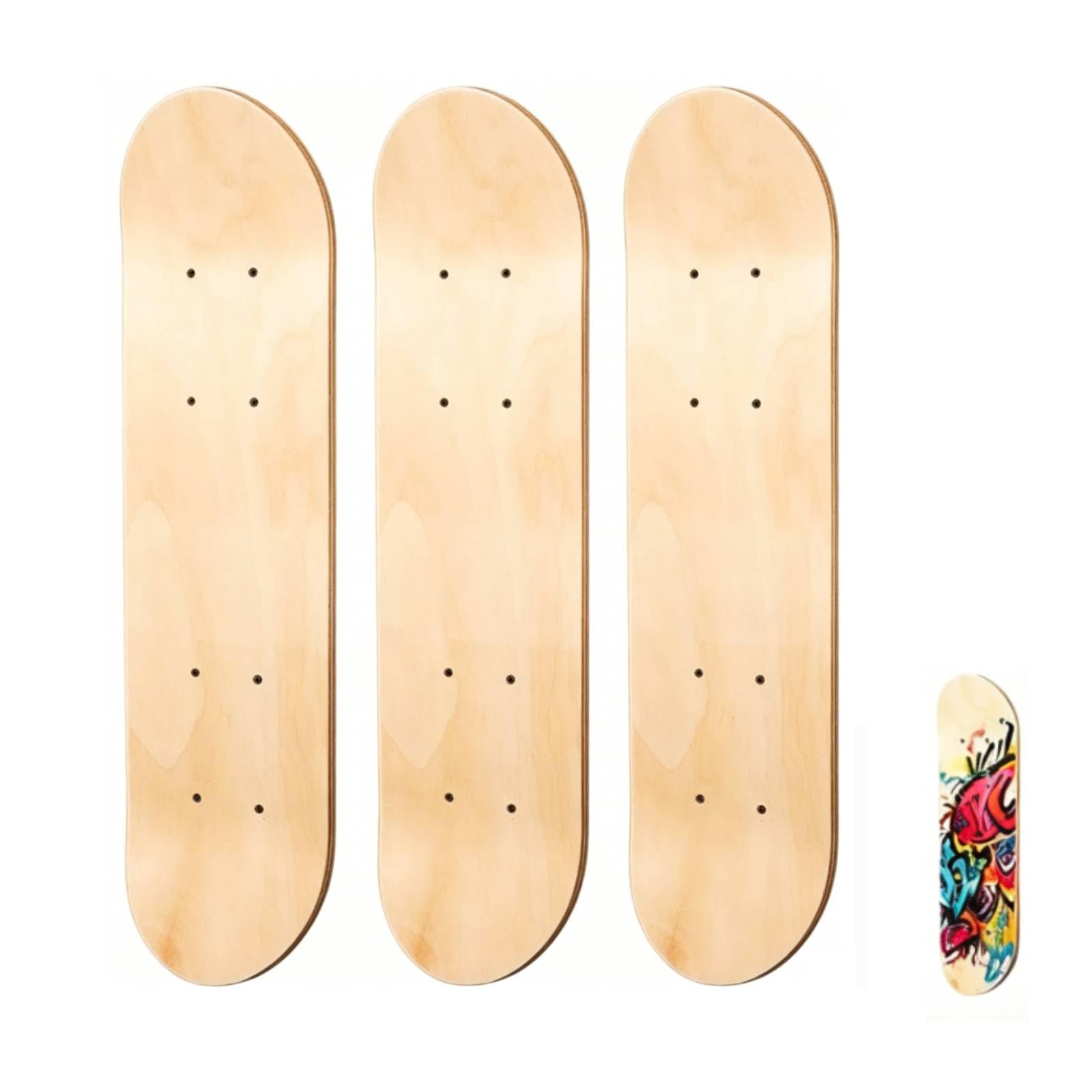 Milisten 3 STK. Skateboard Deck 43cm - Blanko Skateboard Holzbrett aus 7-lagigem Ahornholz - Unbehandeltes Board zum Bemalen, Basteln & Graffiti - für Kinder & Erwachsene